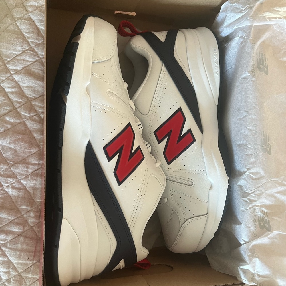 New Balance Men’s White Sneakers with Red Logo